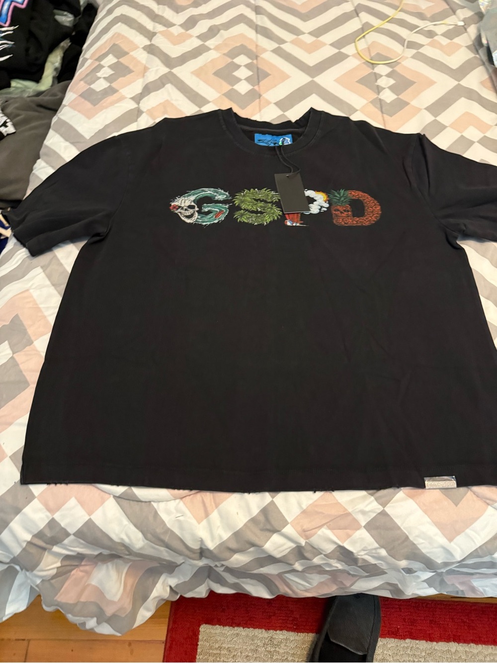 Godspeed Men’s Graphic Tee with Holographic Skull Label - Black